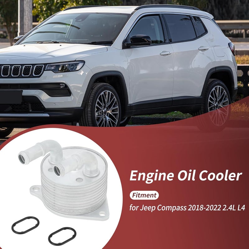 VekAuto No.68373829AA/68369628AA Engine Oil Cooler for Jeep Compass 2018-2022 2.4L L4 Aluminum Automatic Transmission Oil Cooler with Gaskets - Image 2